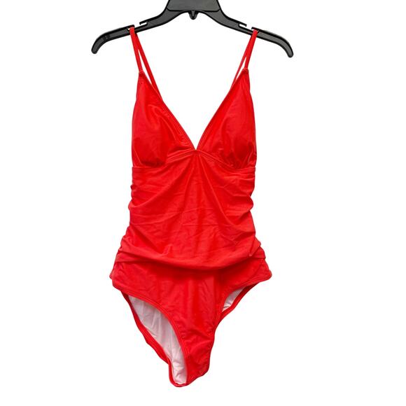 Cupshe Women's Italian Voyage Shirring Tie Back One Piece Swimsuit Red Large - Picture 1 of 6
